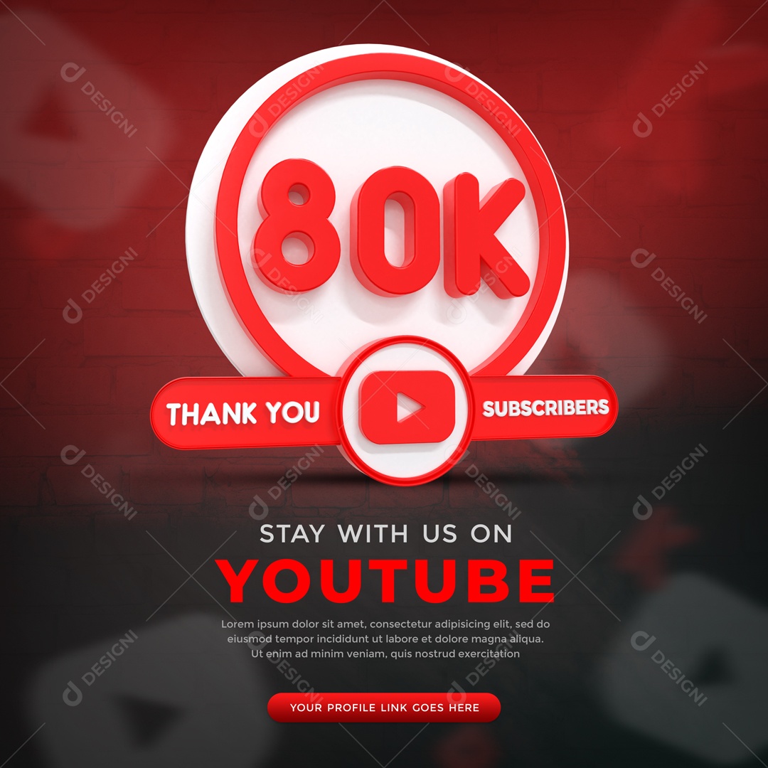 Youtube 80K De Inscritos Fundo Preto Elemento 3D Para Composição PSD