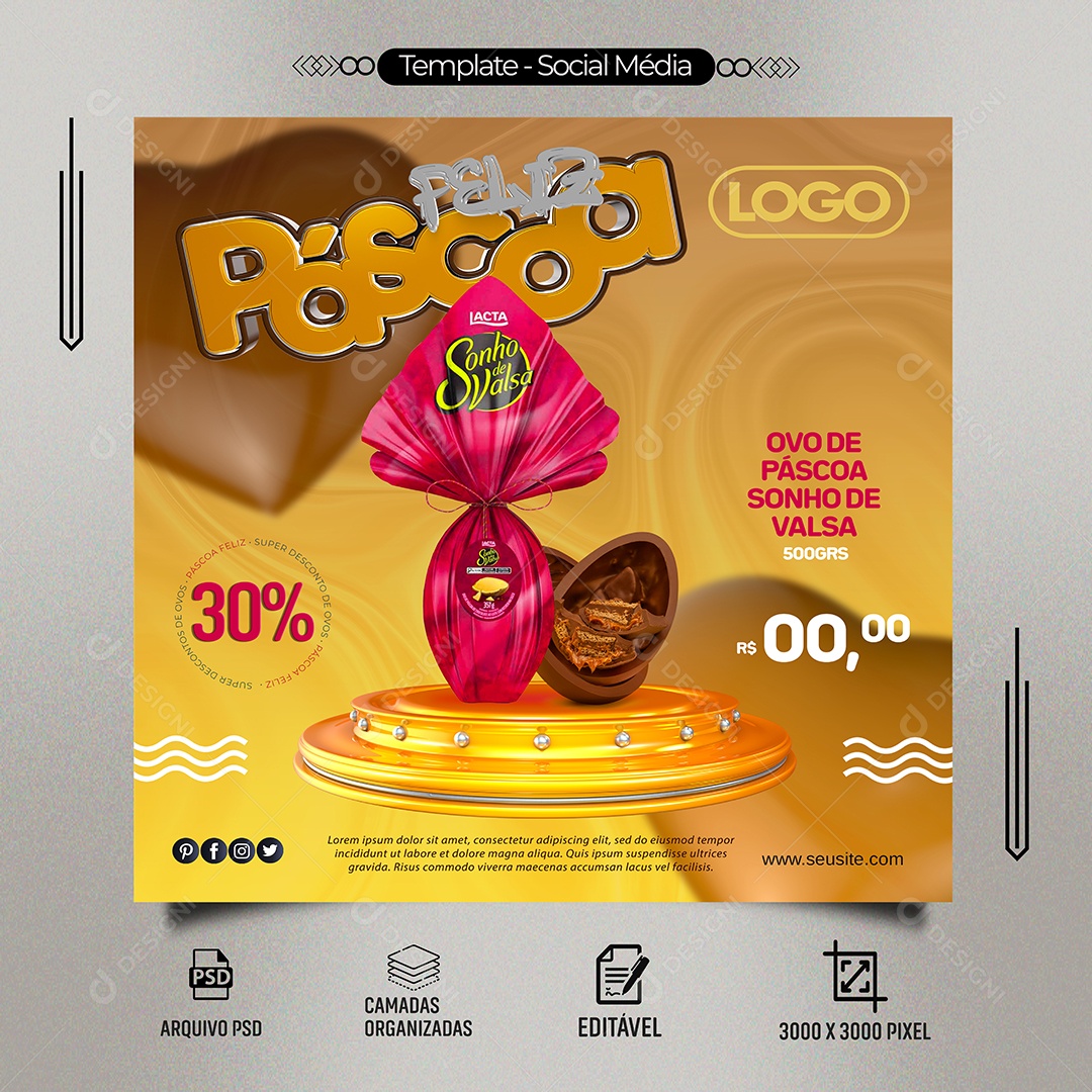 Feliz Páscoa Ofertas Venha Conferir Social Media PSD Editável