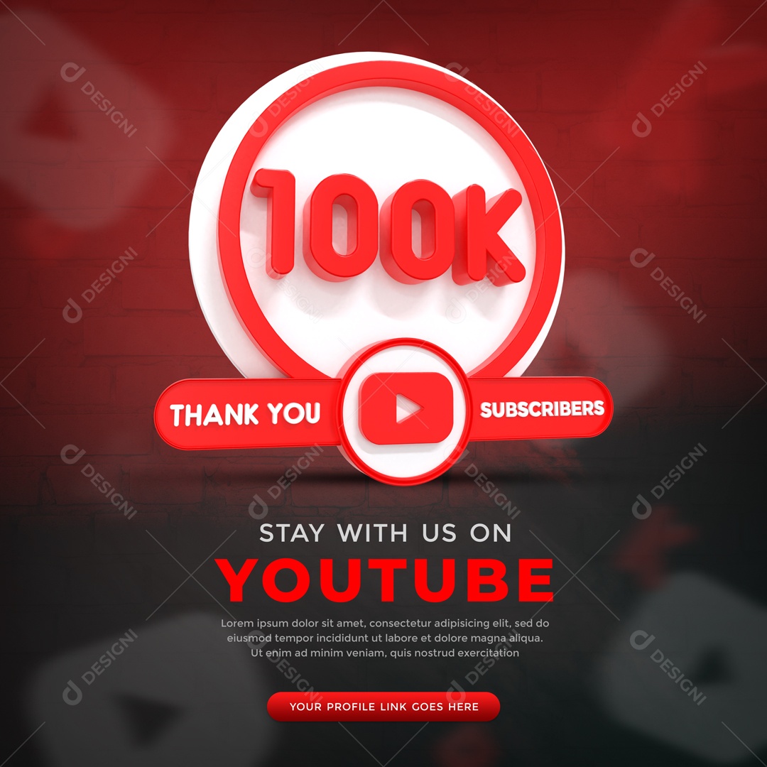 Youtube 100K Of Black Background Inscriptions 3D Element For PSD Composition