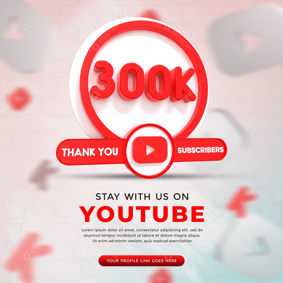 Youtube 600K De Inscritos Fundo Branco Elemento 3D Para Composição PSD