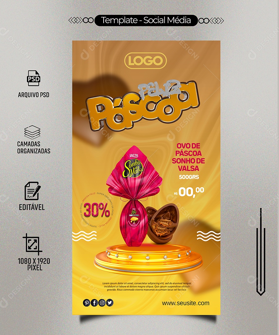 Feliz Páscoa Ofertas Venha Conferir Social Media PSD Editável