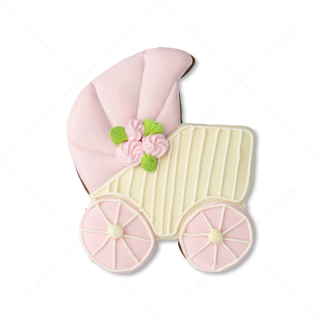 Biscoito de gengibre de carrinho de bebê isolado sobre fundo branco