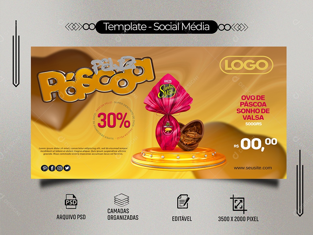 Banner Feliz Páscoa Ofertas Venha Conferir Social Media PSD Editável