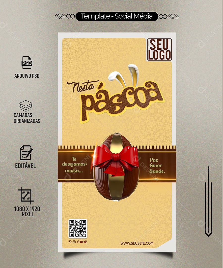 Nesta Páscoa te Desejamos Muita Paz, Amor e Saúde Social Media PSD Editável