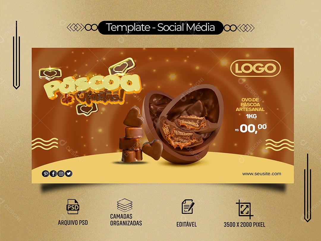 Banner Páscoa de Ofertas Venha Conferir Social Media PSD Editável