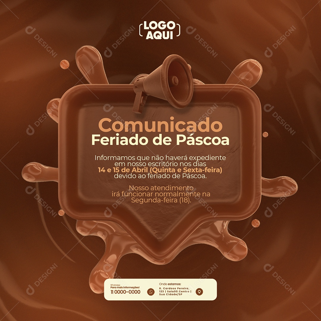 Social Media Comunicado Feriado De Páscoa Informamos Que Não Haverá Expediente PSD Editável
