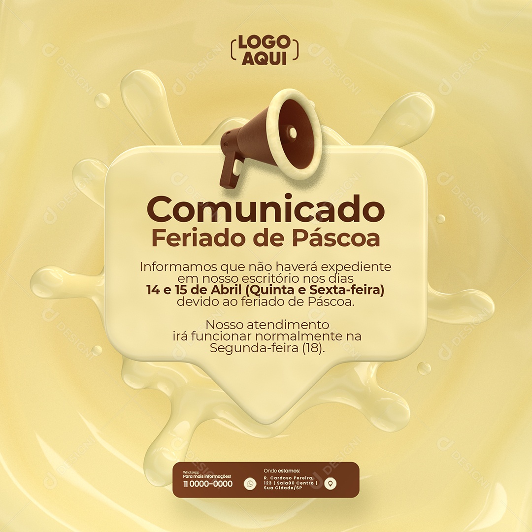 Comunicado Feriado De Páscoa Não Haverá Expediente Social Media PSD Editável