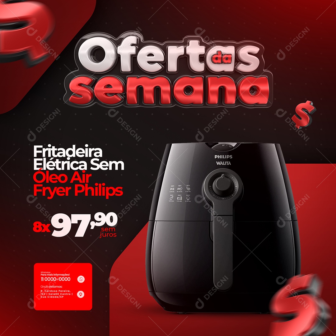 Ofertas Da Semana Fritadeira Elétrica Sem Óleo Air Freyer Philips 97,90 Social Media PSD Editável