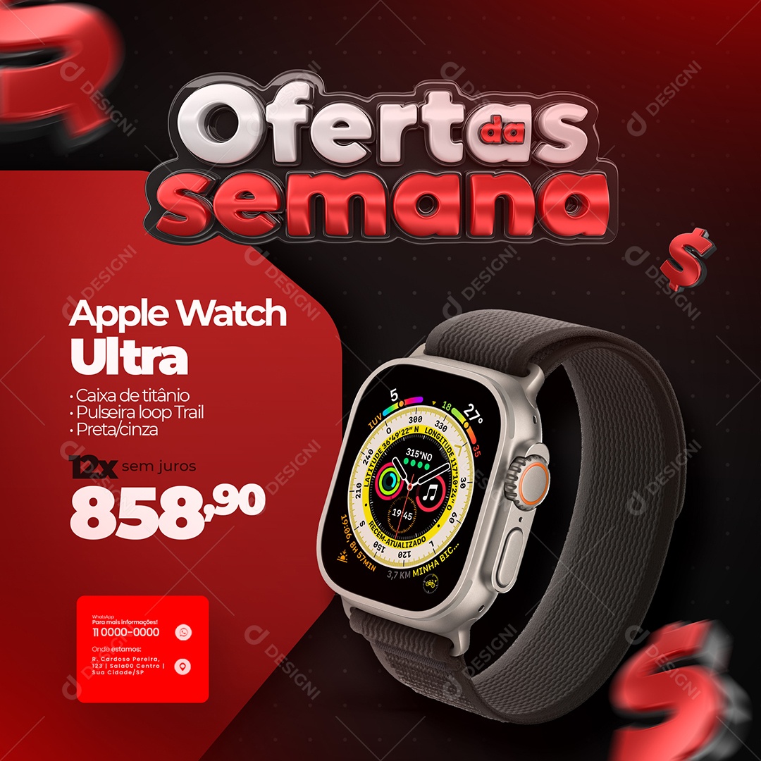 Ofertas Da Semana Apple Watch Ultra 858,90 12x Sem Juros Loja Social Media PSD Editável