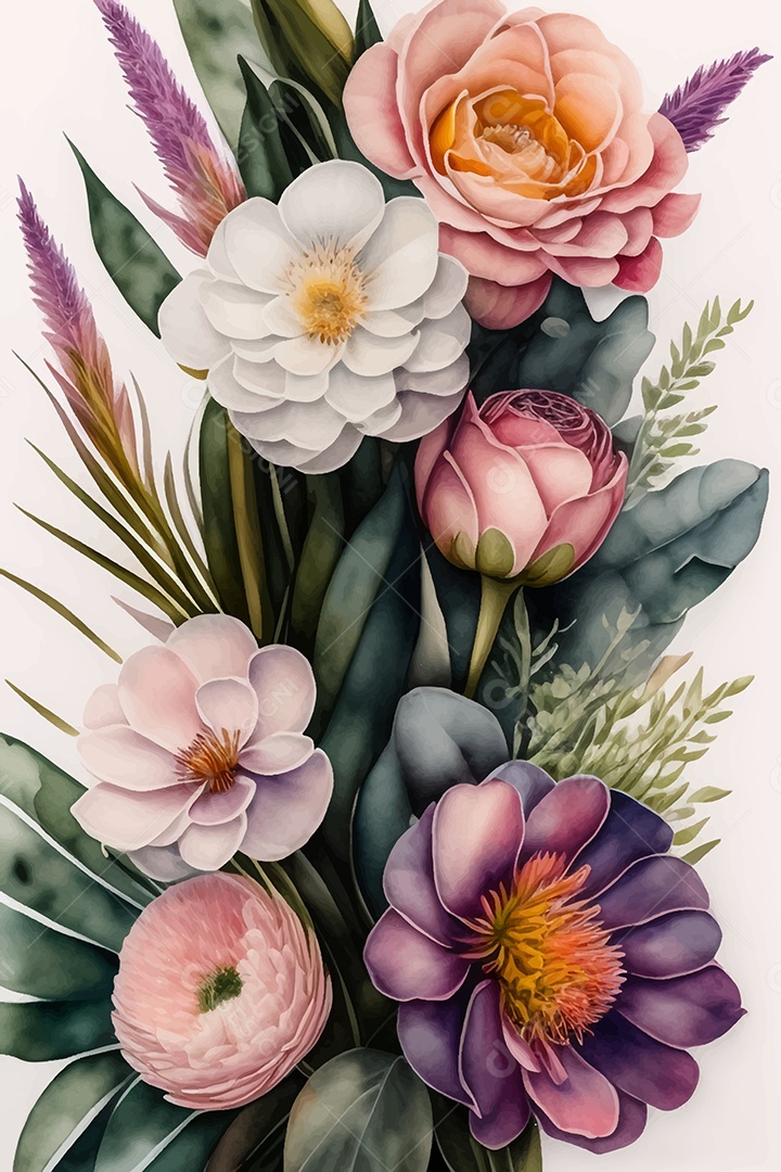 Desenhos De Flores Em Aquarela Vetor EPS