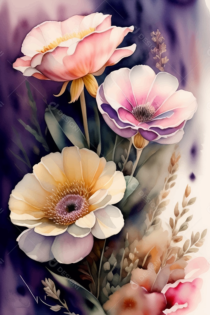 Desenho De Flores Desenhado Á Mão Vetor EPS