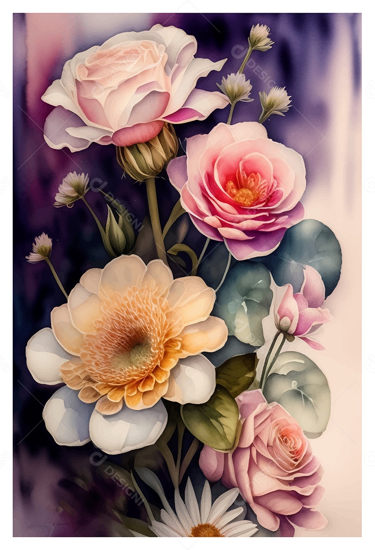 Desenho De Flor Em Aquarela Desenhada Á Mão Vetor EPS