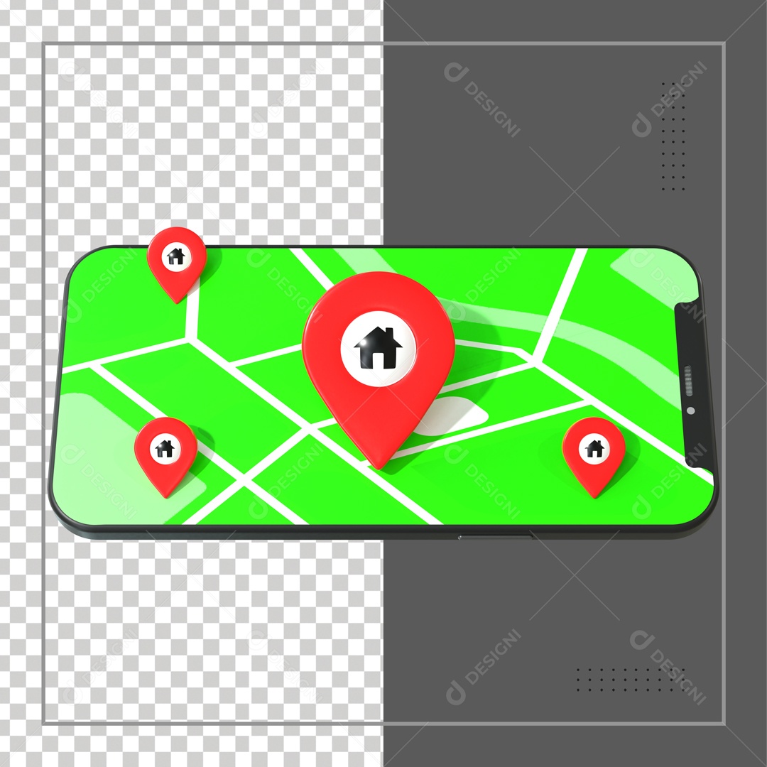 Celular Com 4 Pin De Localização Elemento 3D PSD