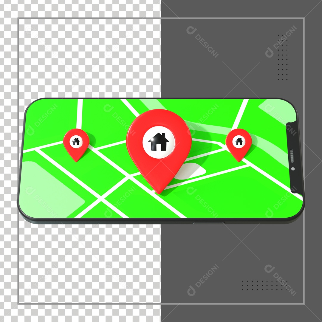 Celular Com 3 Pin De Localização Elemento 3D PSD