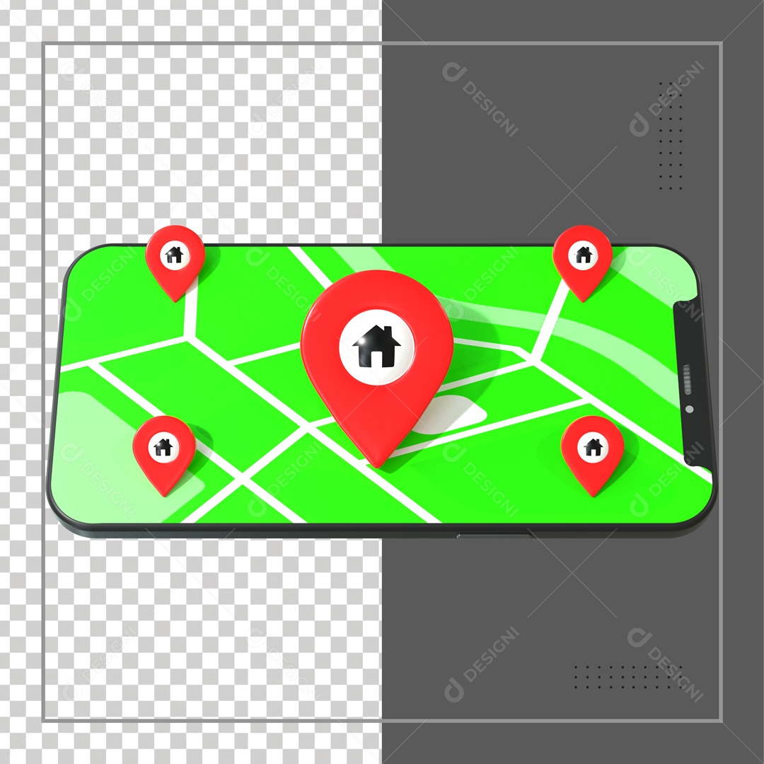 Celular Com 5 Pin De Localização Elemento 3D PSD