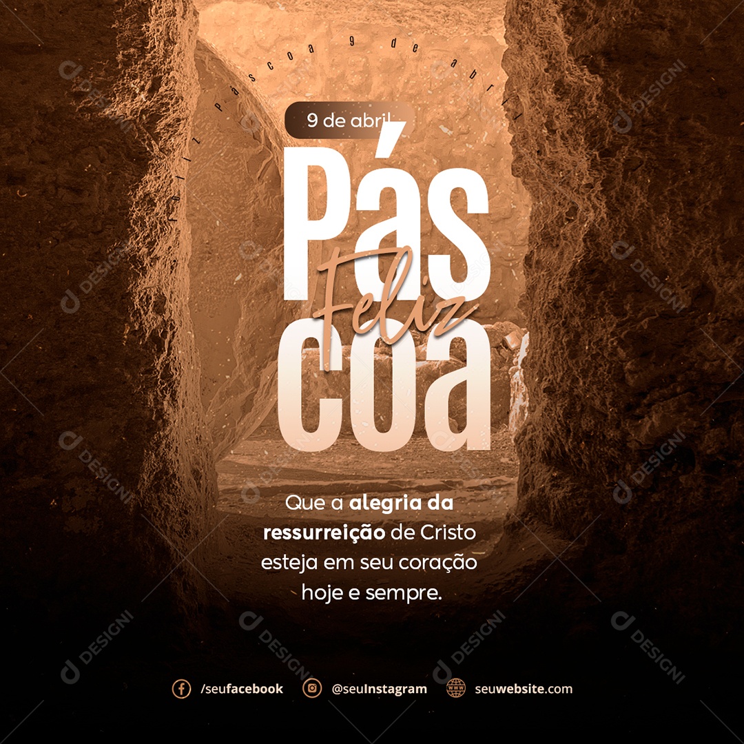 Feliz Páscoa Que a Alegria da Ressureição de Cristo Esteja em Seu Coração Hoje e Sempre Social Media PSD Editável