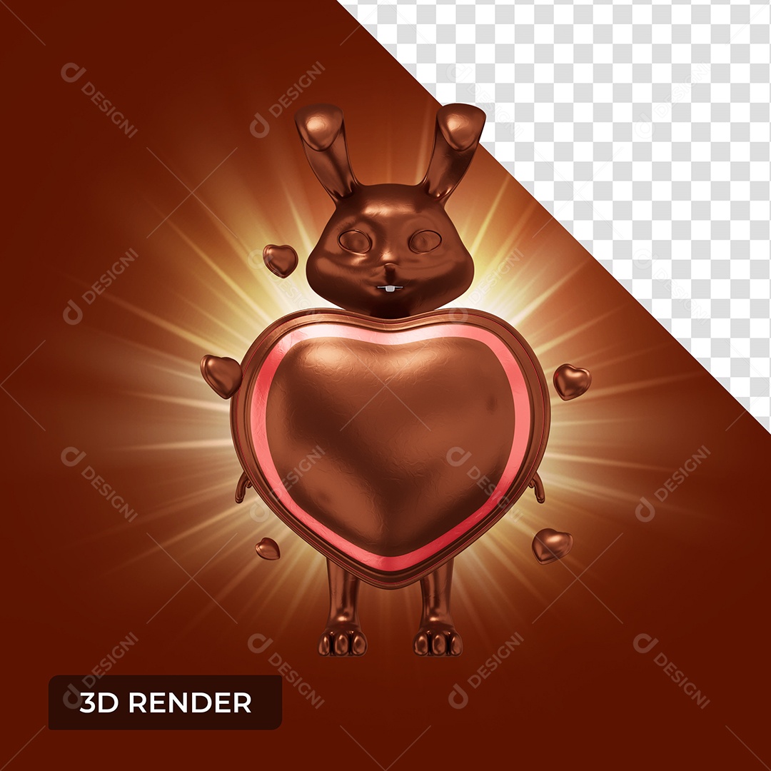 Elemento 3D Para Composição Coelho de Chocolate PSD
