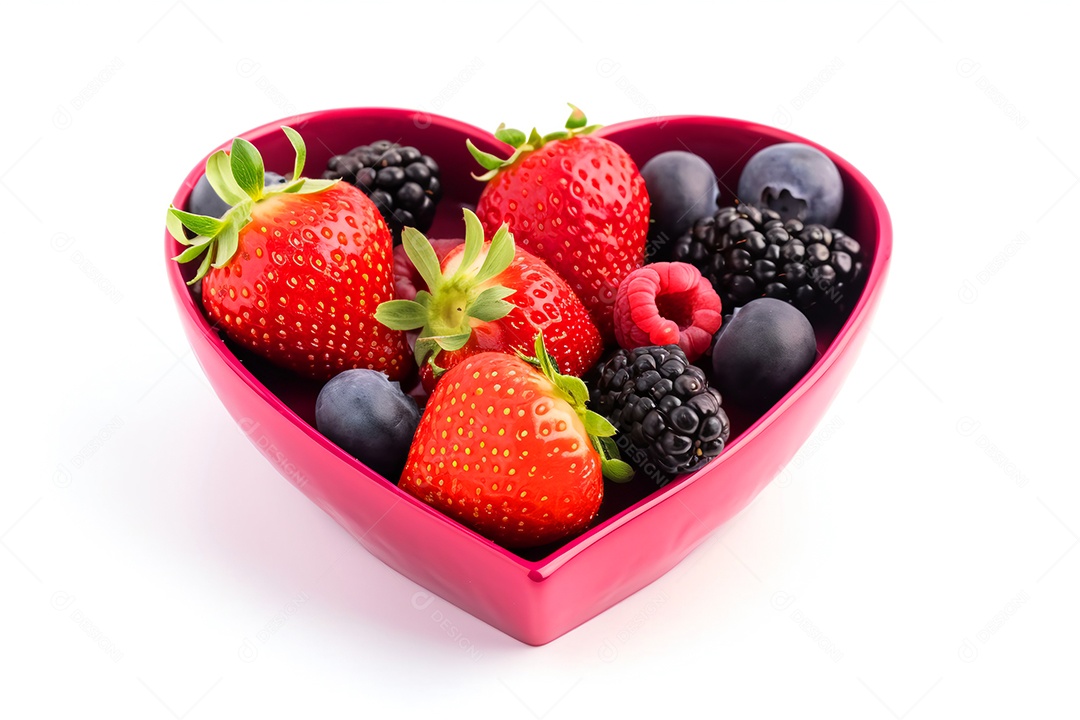 Pote de vidro sobre frutas frescas sobre fundo isolado