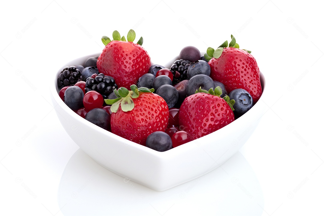 Pote de vidro sobre frutas frescas sobre fundo isolado