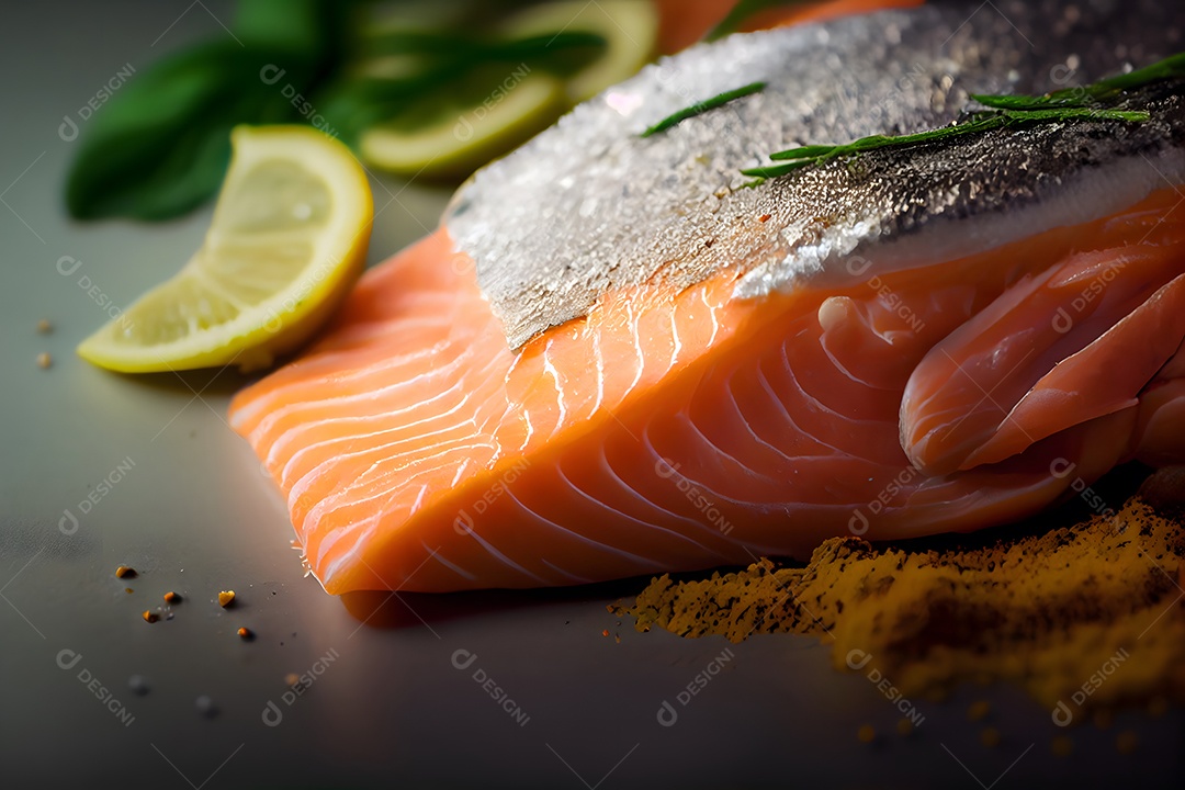 Bife salmão temperado sobre fundo isolado