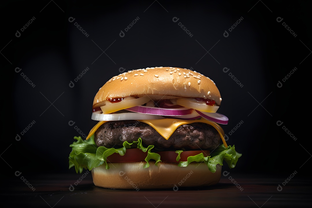 Saboroso hambúrguer caseiro na mesa de madeira rústica