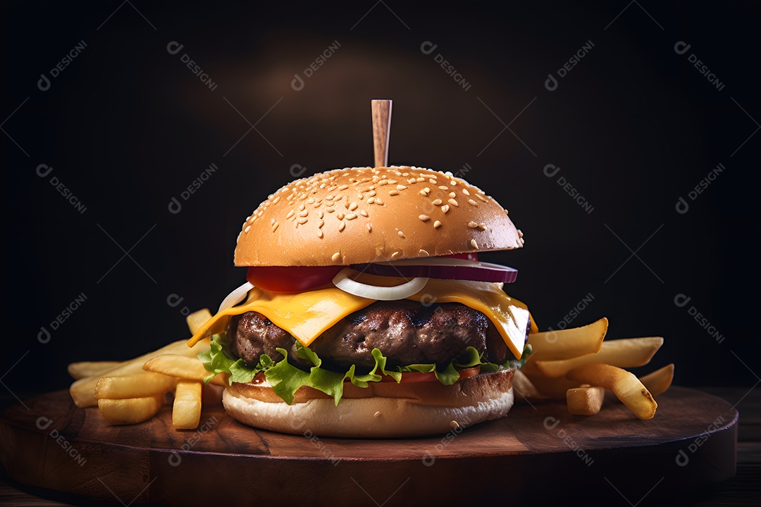 Saboroso hambúrguer caseiro na mesa de madeira rústica