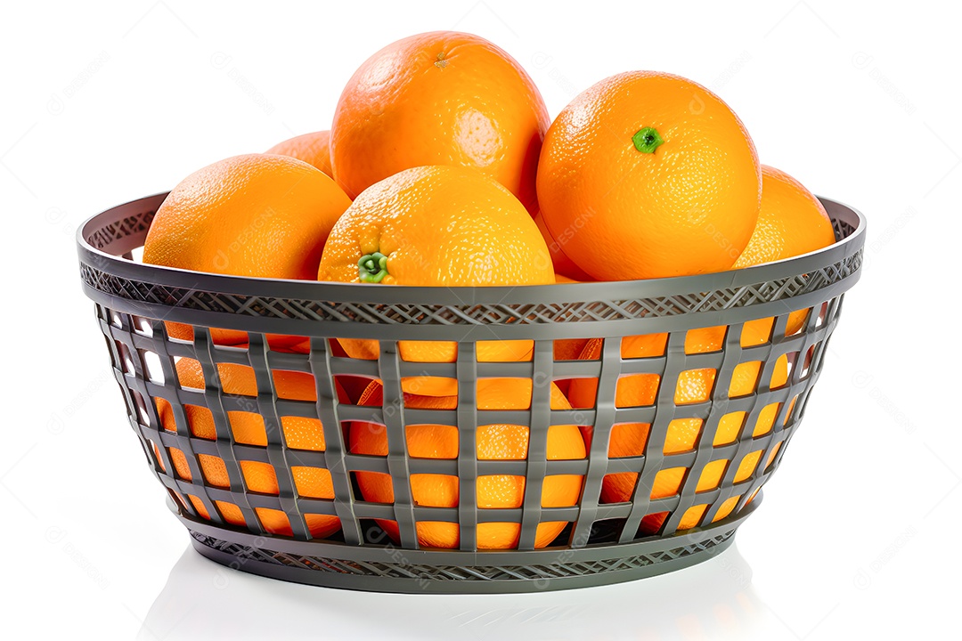 Laranjas frescas sobre uma cesta em um fundo isolado