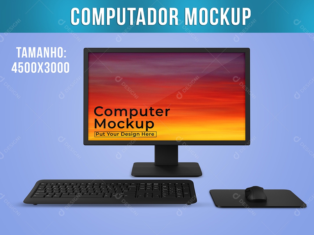 Computador Mockup Com Teclado e Mouse PSD