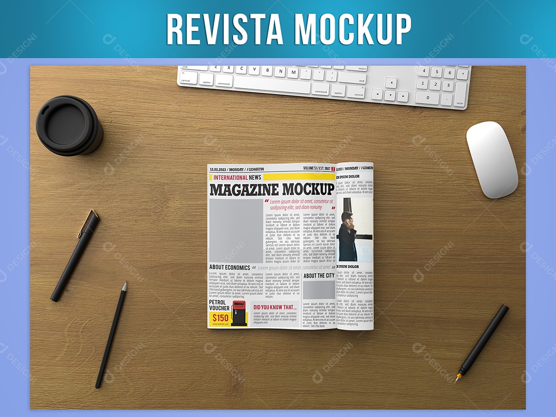Revista Mockup Mesa Madeira PSD