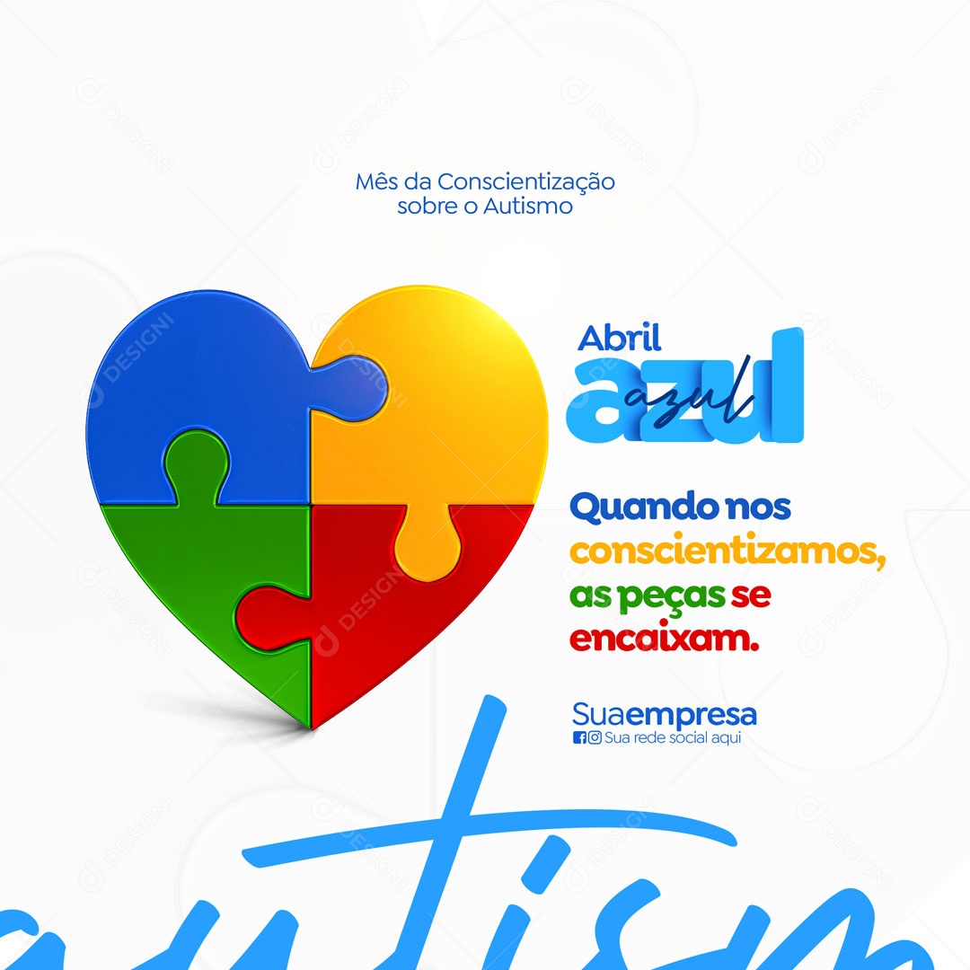 Abril Azul Mês de Conscientização Sobre o Autismo Social Media PSD Editável