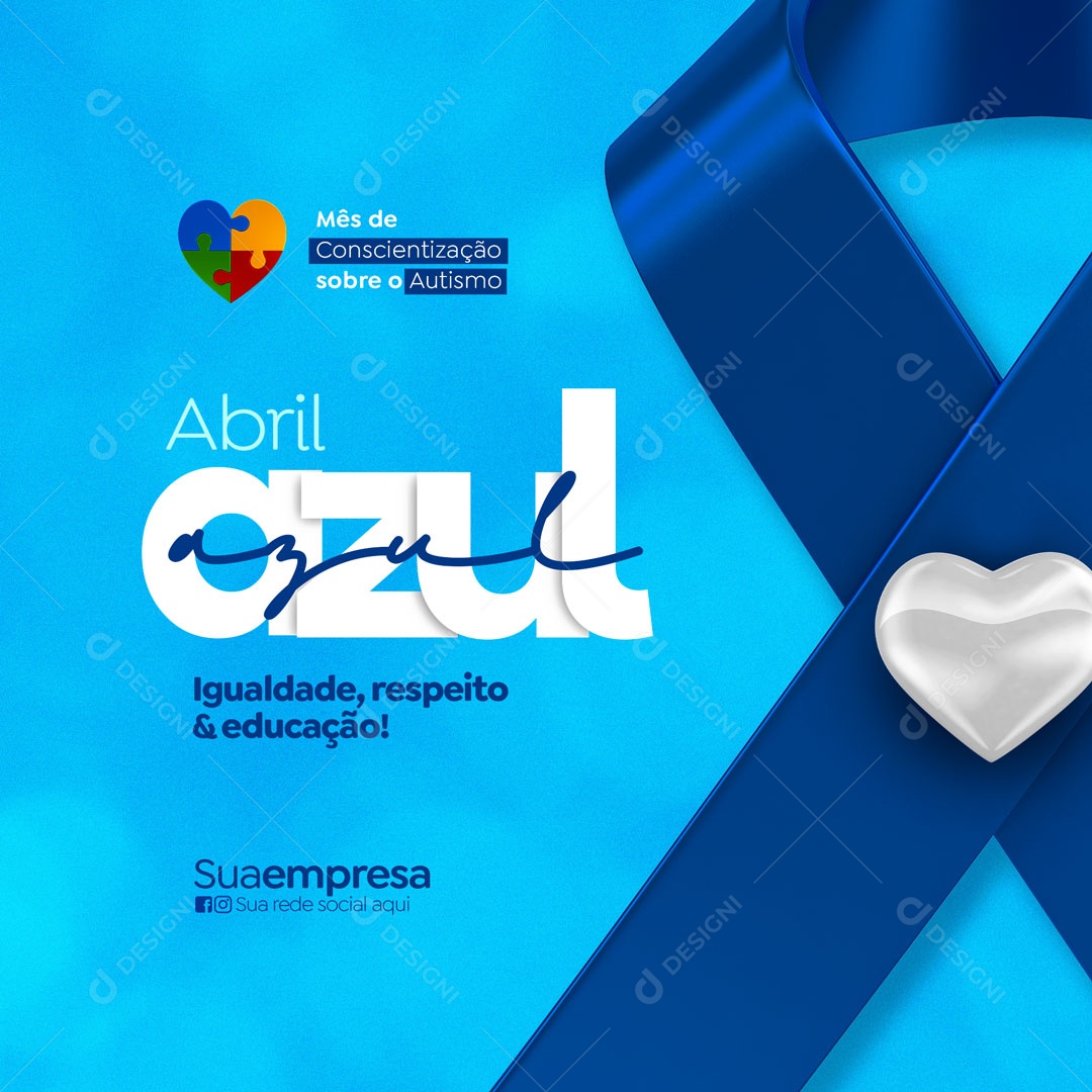 Abril Azul Mês de Conscientização Sobre o Autismo Social Media PSD Editável