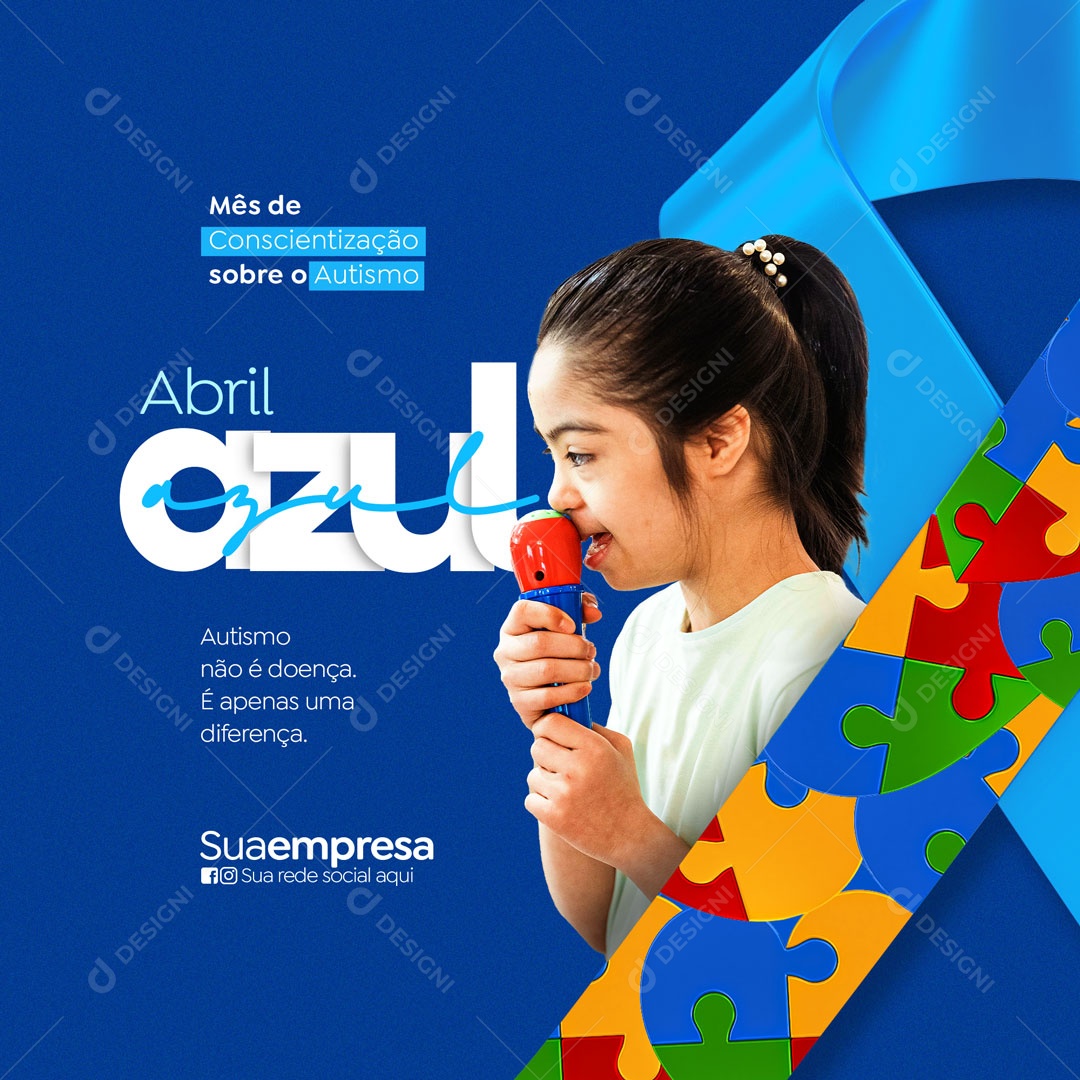 Abril Azul Mês de Conscientização Sobre o Autismo Social Media PSD Editável