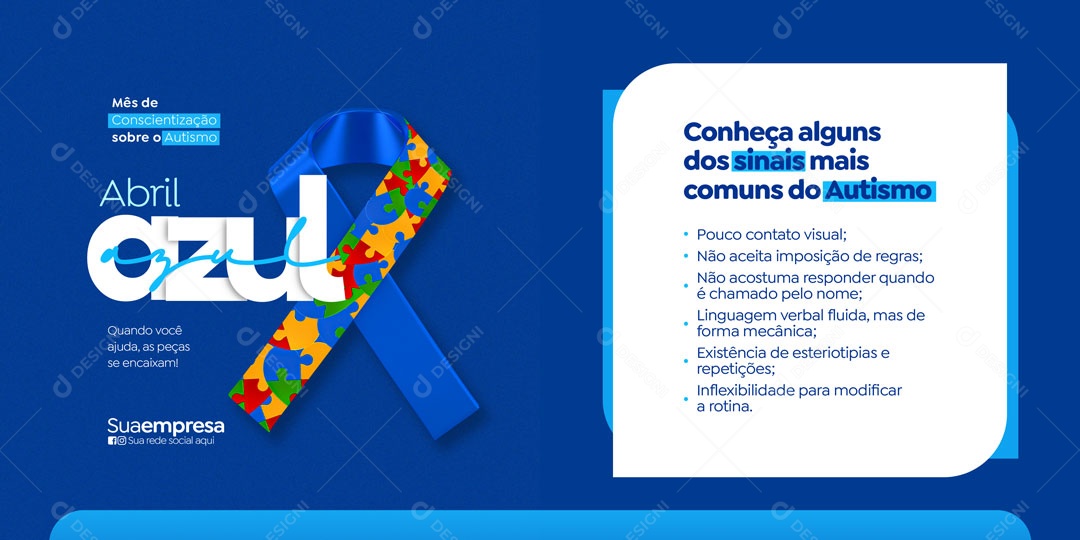 Abril Azul Mês de Conscientização Sobre o Autismo Social Media PSD Editável