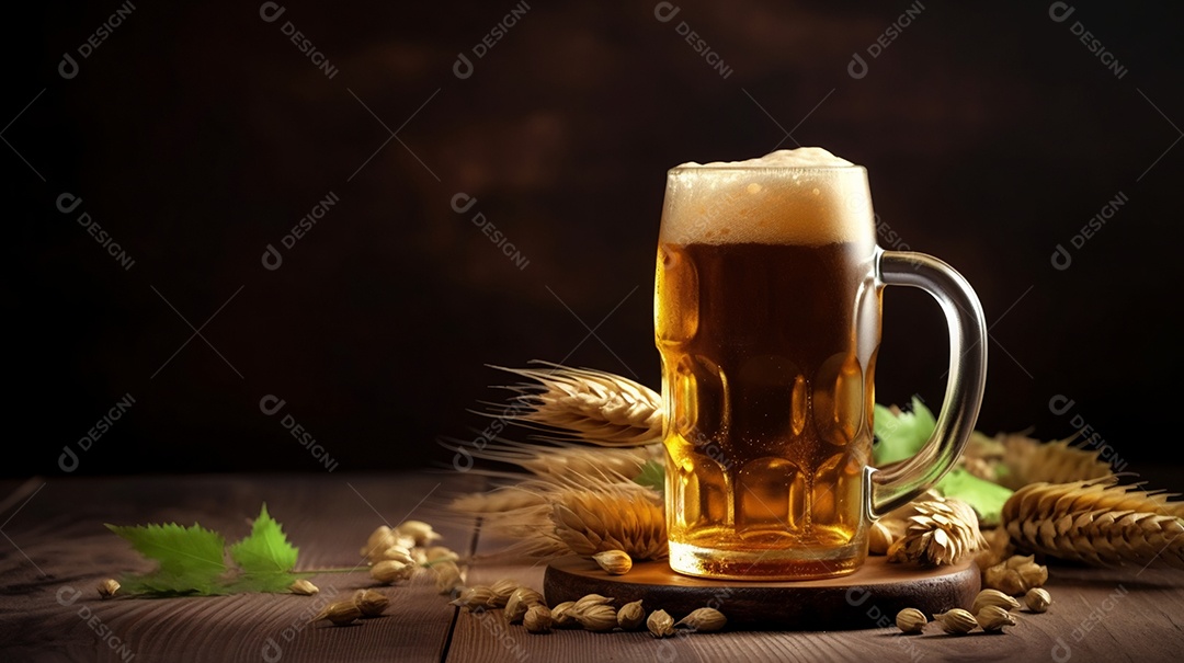 Copo de cerveja sobre uma mesa de bar