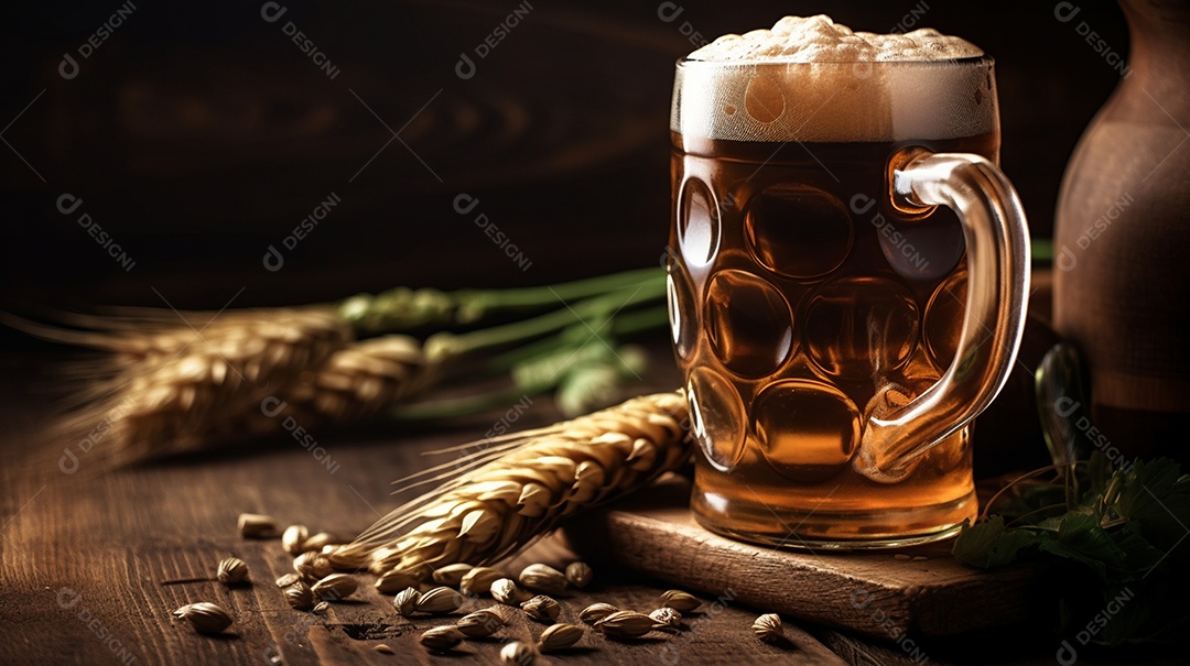 Copo de cerveja sobre uma mesa de bar