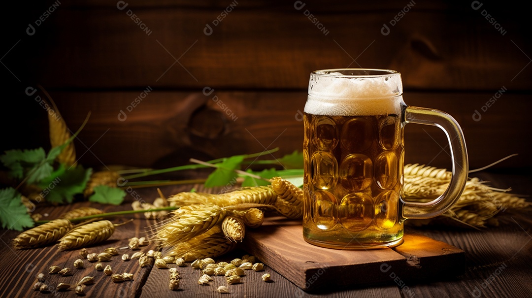 Copo de cerveja sobre uma mesa de bar