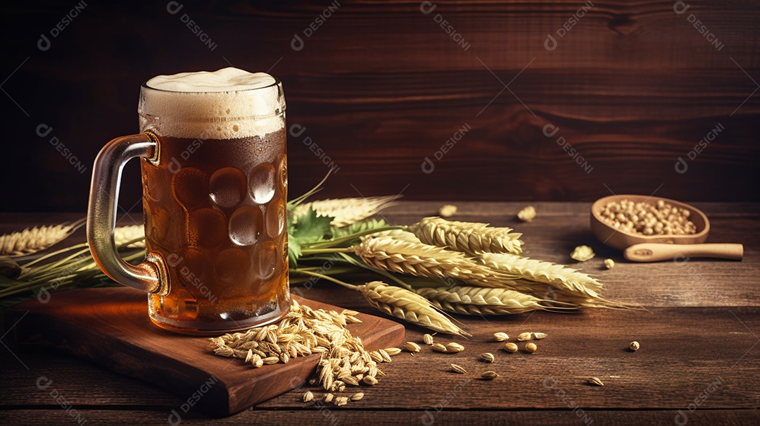 Copo de cerveja sobre uma mesa de bar