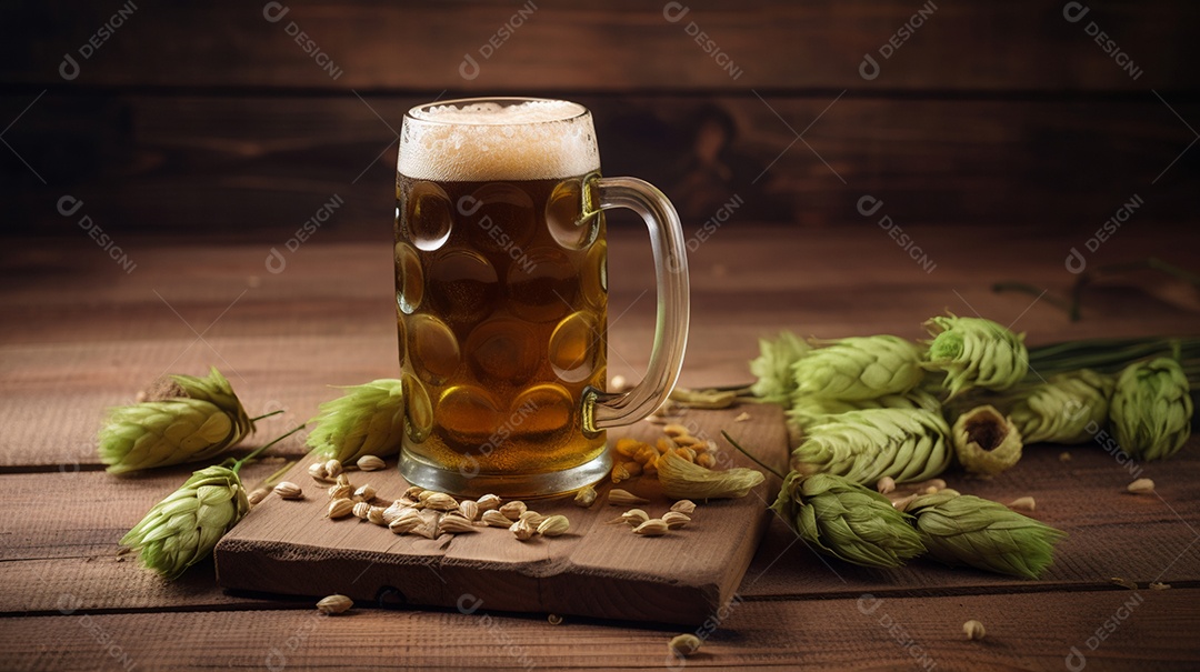 Copo de cerveja sobre uma mesa de bar