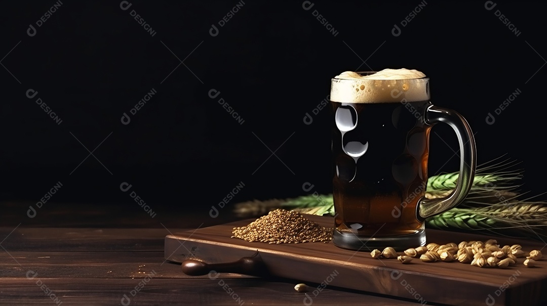 Copo de cerveja sobre uma mesa de bar