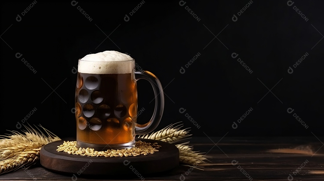 Copo de cerveja sobre uma mesa de bar