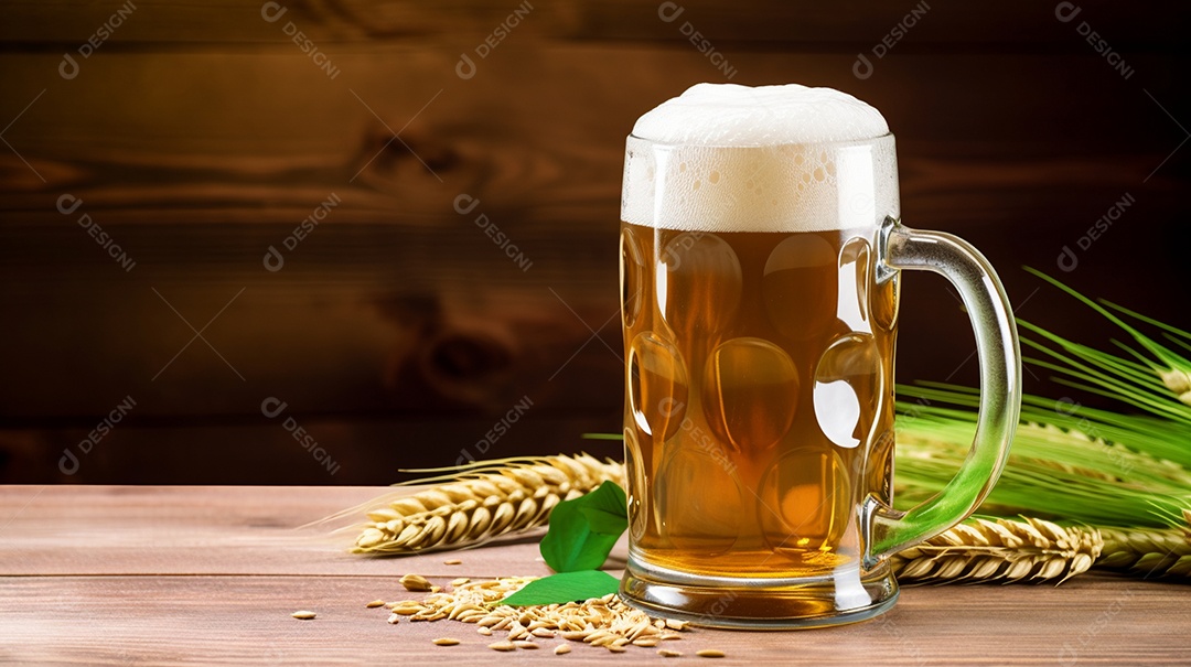 Copo de cerveja sobre uma mesa de bar