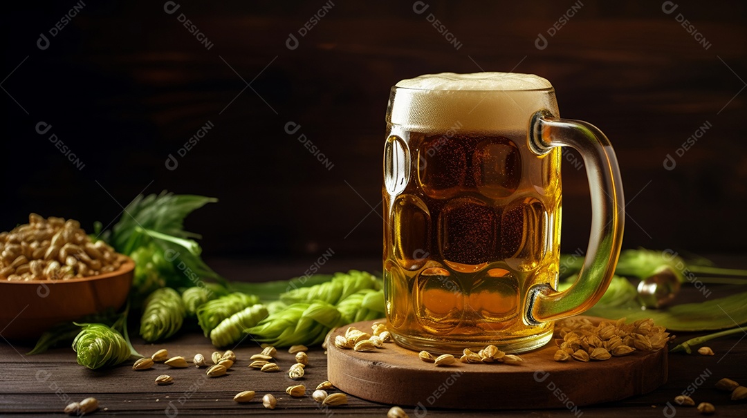 Copo de cerveja sobre uma mesa de bar