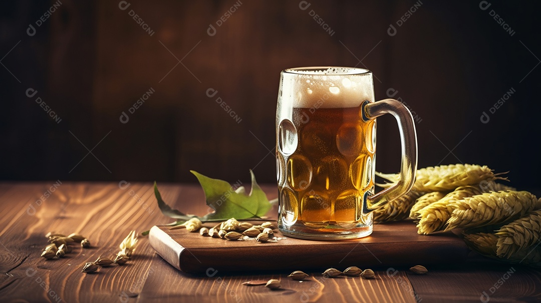 Copo de cerveja sobre uma mesa de bar