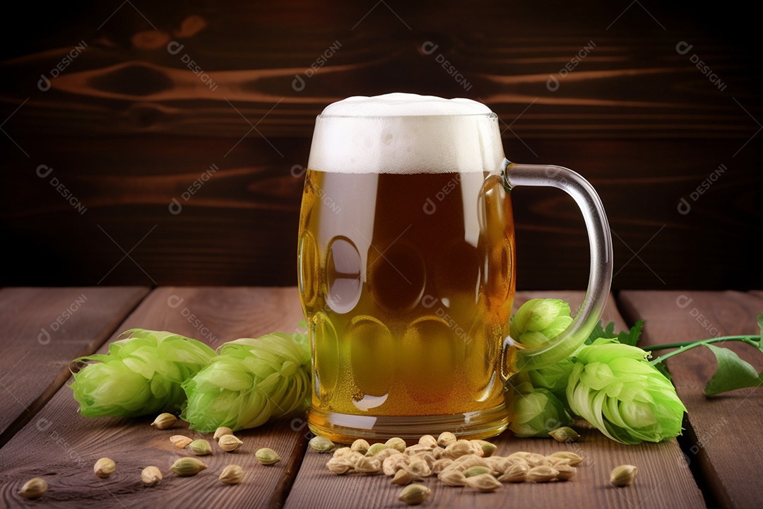 Copo de cerveja sobre uma mesa de bar