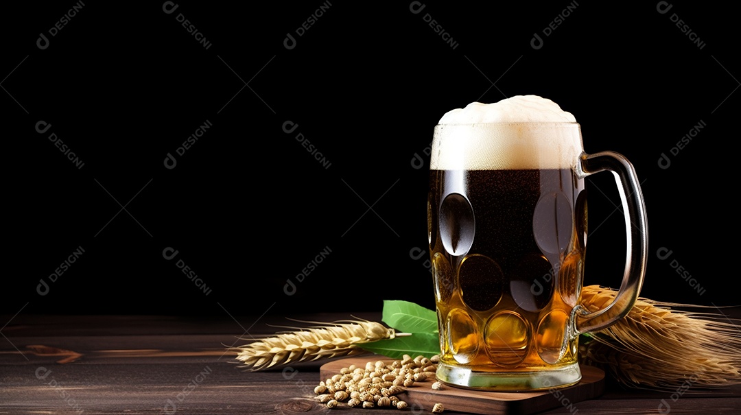 Copo de cerveja sobre uma mesa de bar