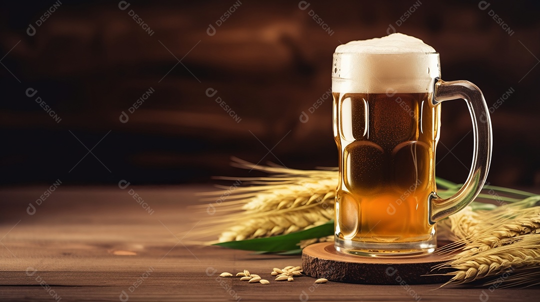 Copo de cerveja sobre uma mesa de bar