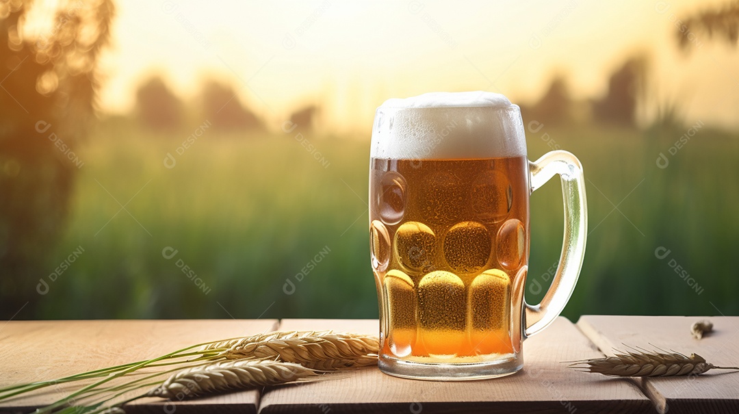 Copo de cerveja sobre uma mesa de bar