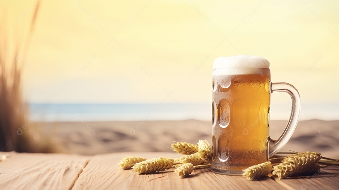 Copo de cerveja sobre uma mesa de bar