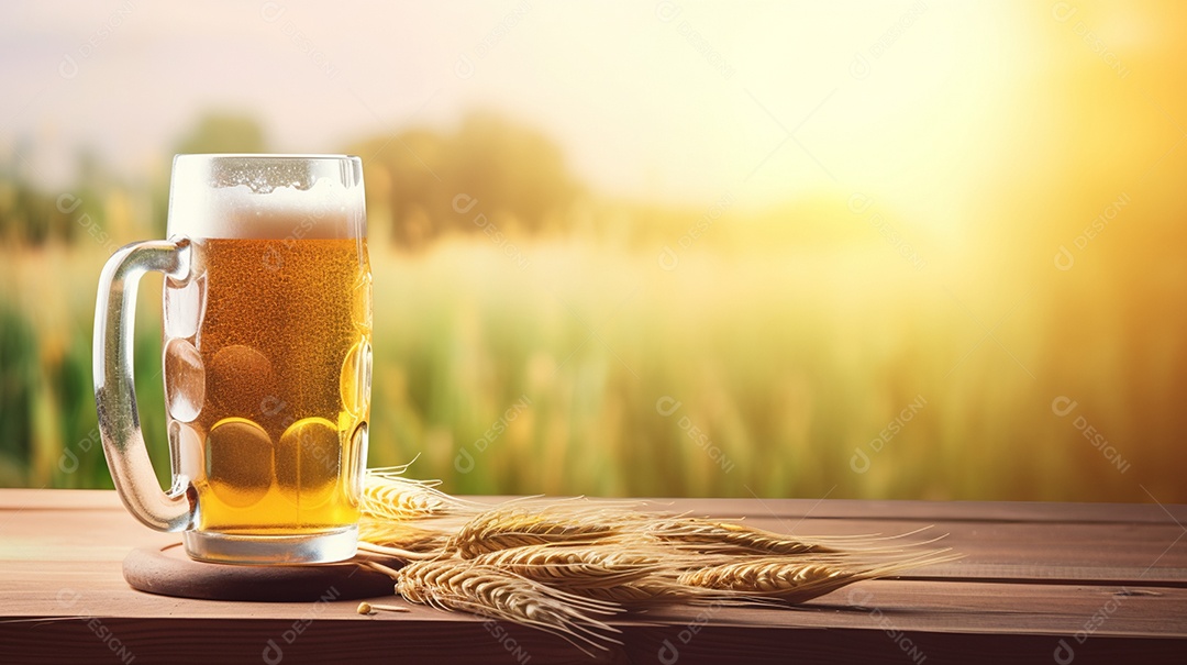 Copo de cerveja sobre uma mesa de bar