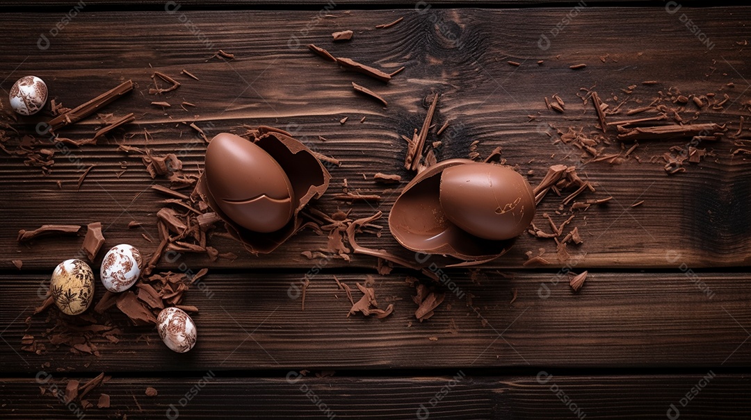 Ovos da páscoa sobre uma mesa de madeira